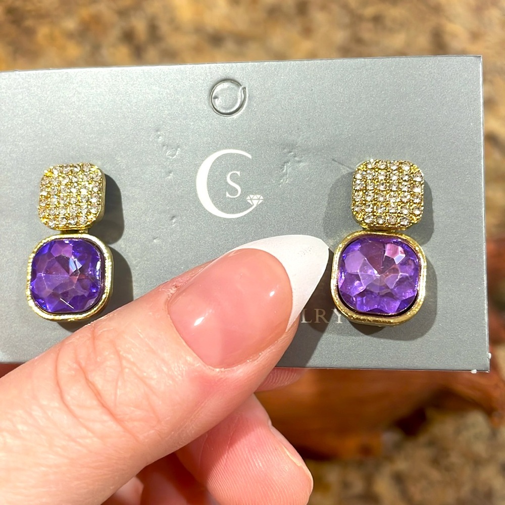Cubic Zirconia Purple Gemstone Earrings - Picture 7 of 7